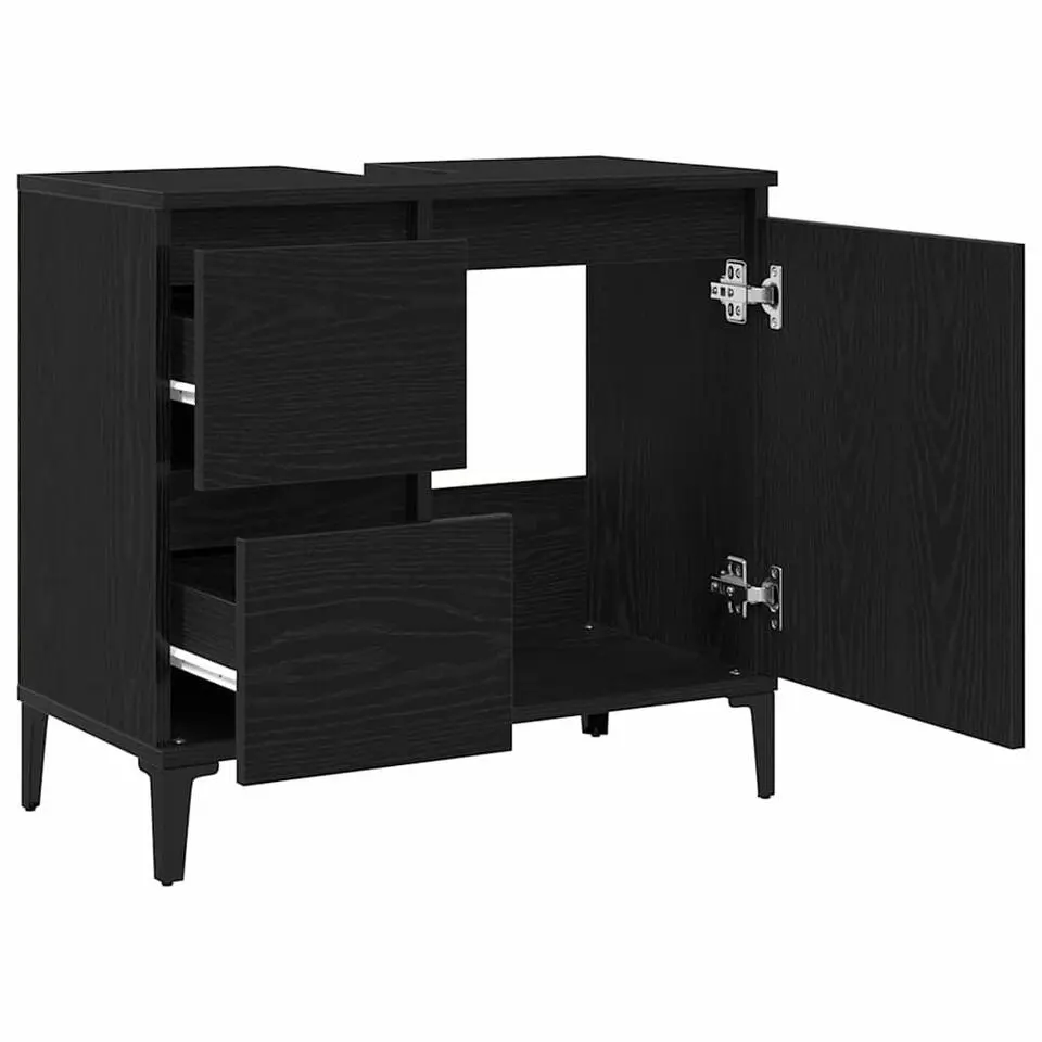 vidaXL - Wastafelonderkast met 1 deur 2 lades - Zwart eiken - Hout - 65x33x60 cm