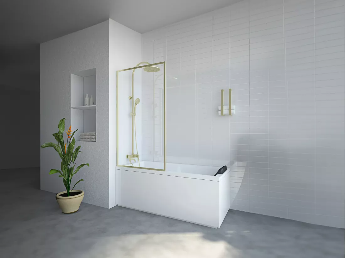 Pare baignoire doré style industriel - 80 x 140 cm - Verre trempé - BRADENTON