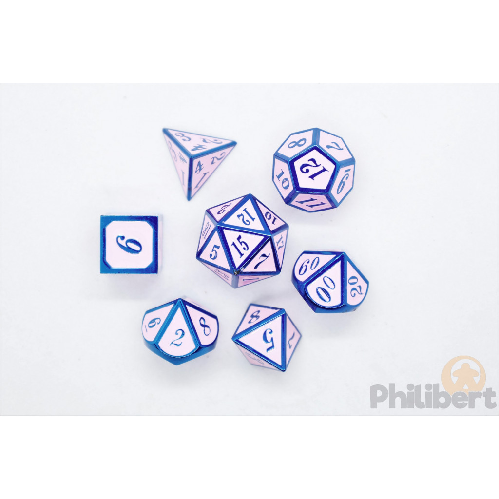 Set de 7 Dés JDR métalliques - Pink & Blue