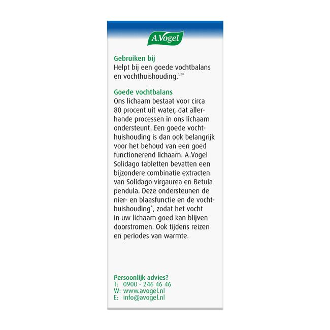 A.Vogel Solidago voor een Goede Vochthuishouding1,2* Tabletten 60 stuks
