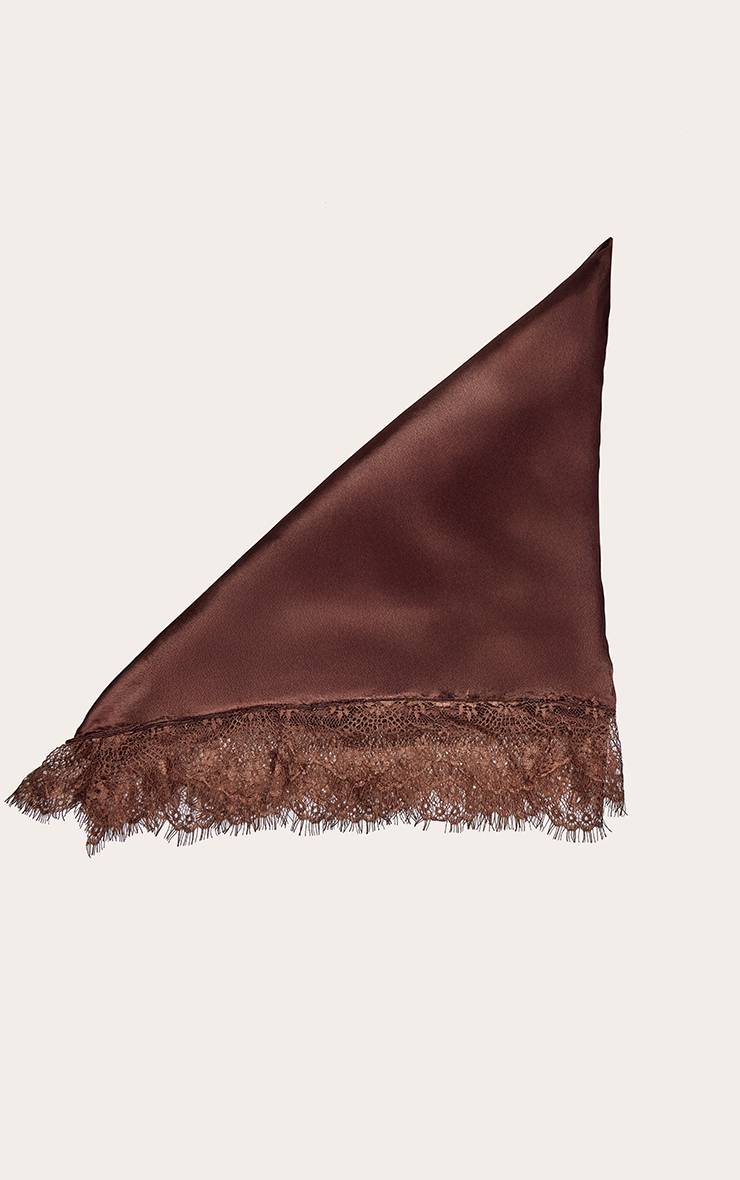 Chocolat Foulard Long En Satin Avec Bordure En Dentelle