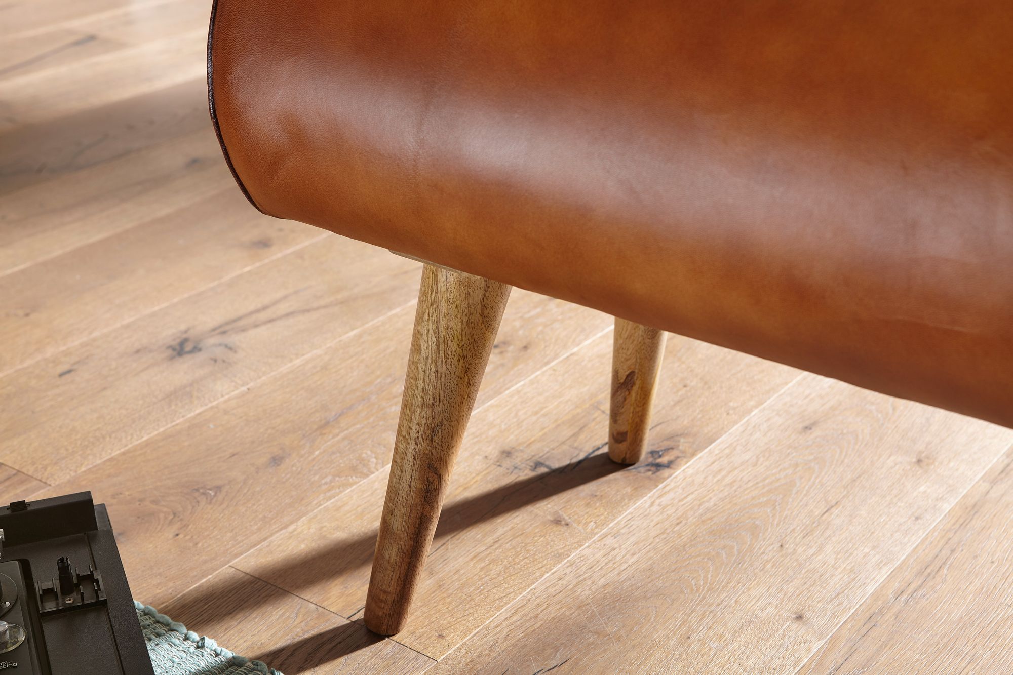FineBuy Sitzbank Echtleder 100 cm Springbock Lederbank Flurbank Massivholz Bank