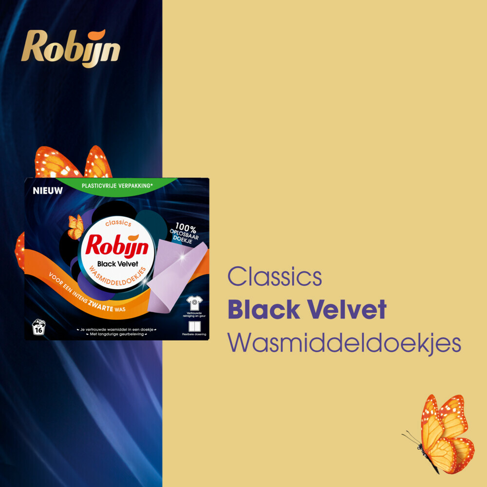 10x Robijn Wasmiddeldoekjes Black Velvet16 stuks