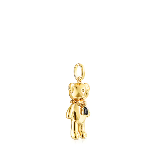 Colar com pingente de ursinho de pelúcia com banho de ouro 18k sobre prata e ônix.