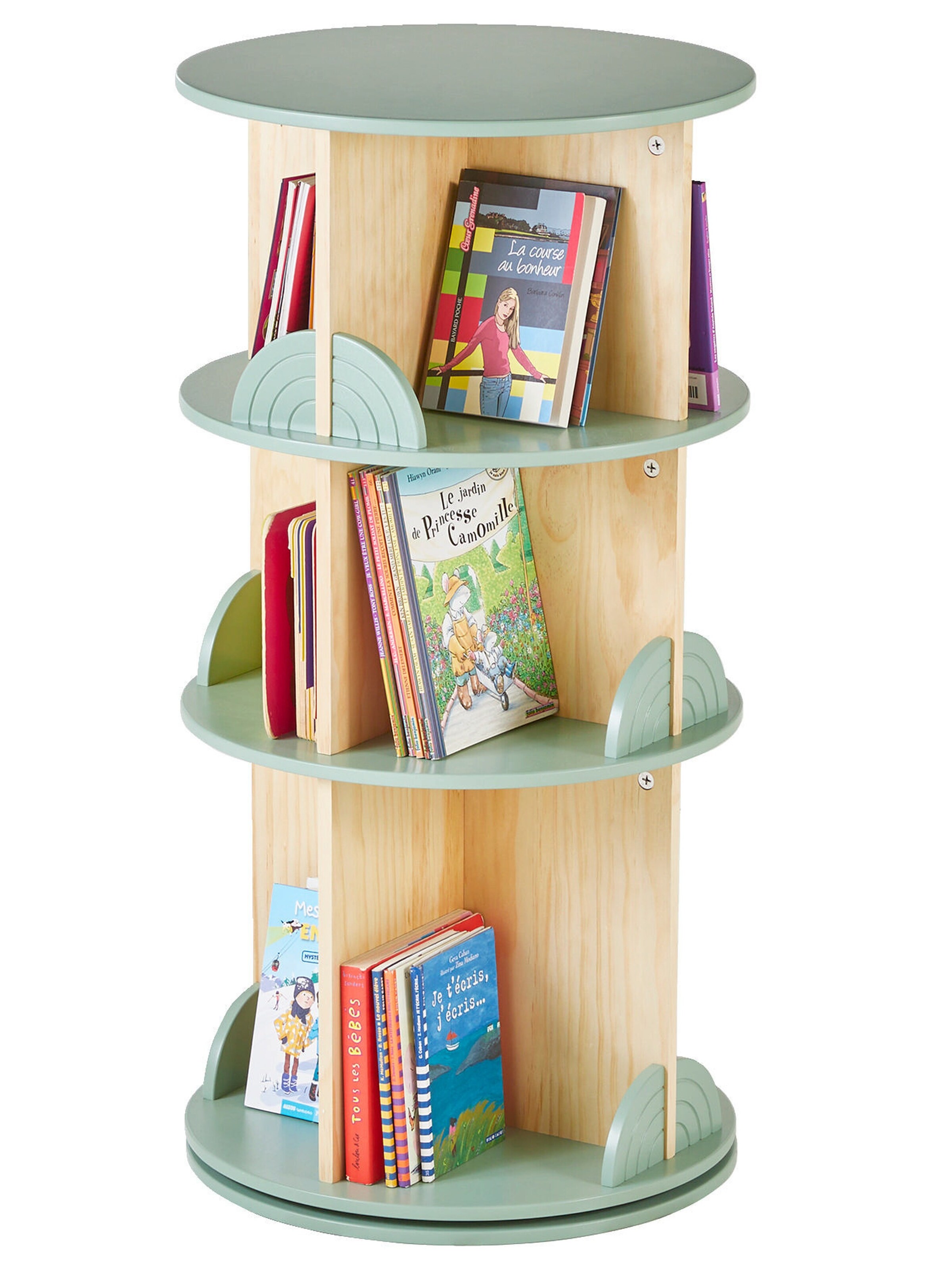 Vertbaudet Drehbares Kinderzimmer Bücherregal REGENBOGEN salbeigrün