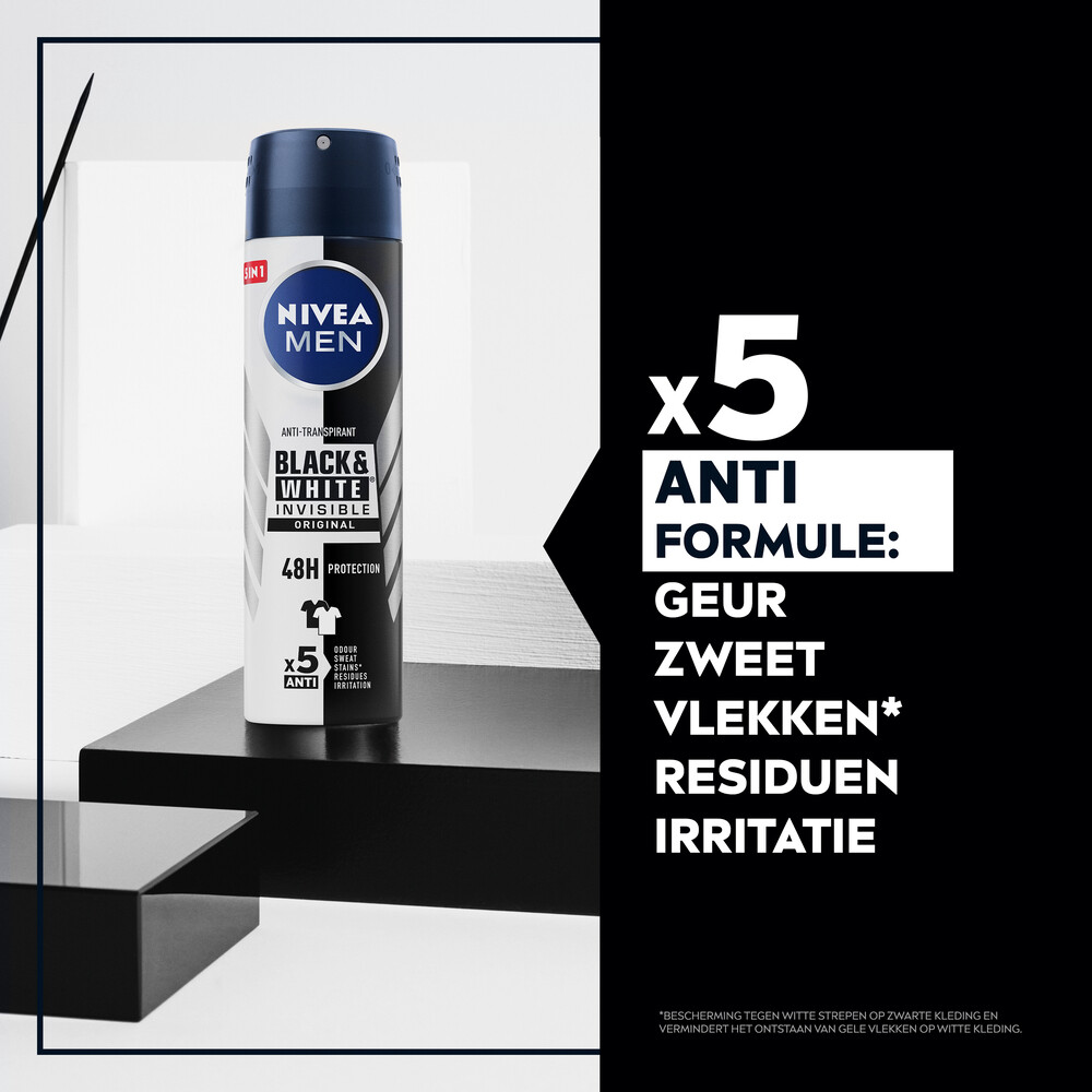 6x Nivea Men Deodorant Spray Invisible for Black & White150 ml