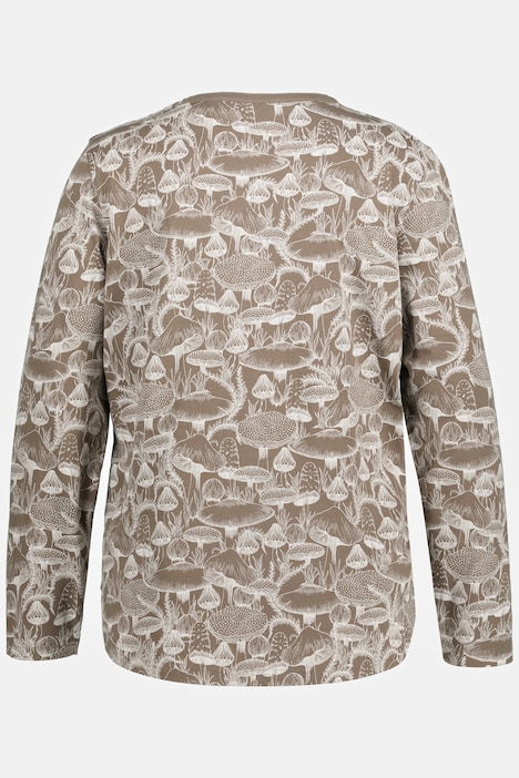 Pyjamashirt, Pilze, Tunika-Ausschnitt, Halbarm