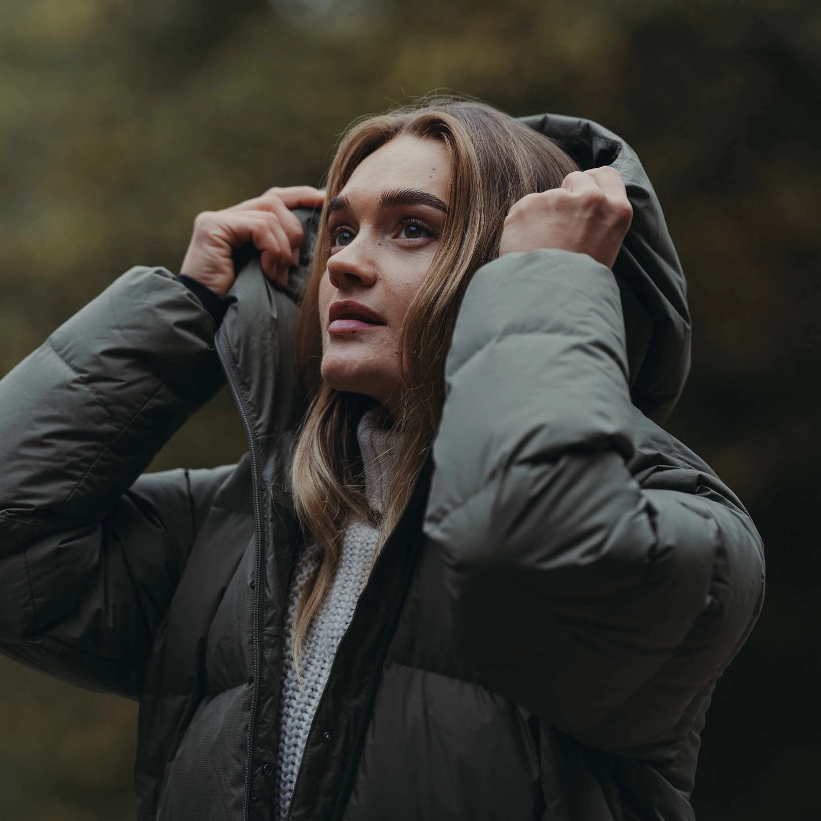 Urban Down Long Coat Women Green Mud