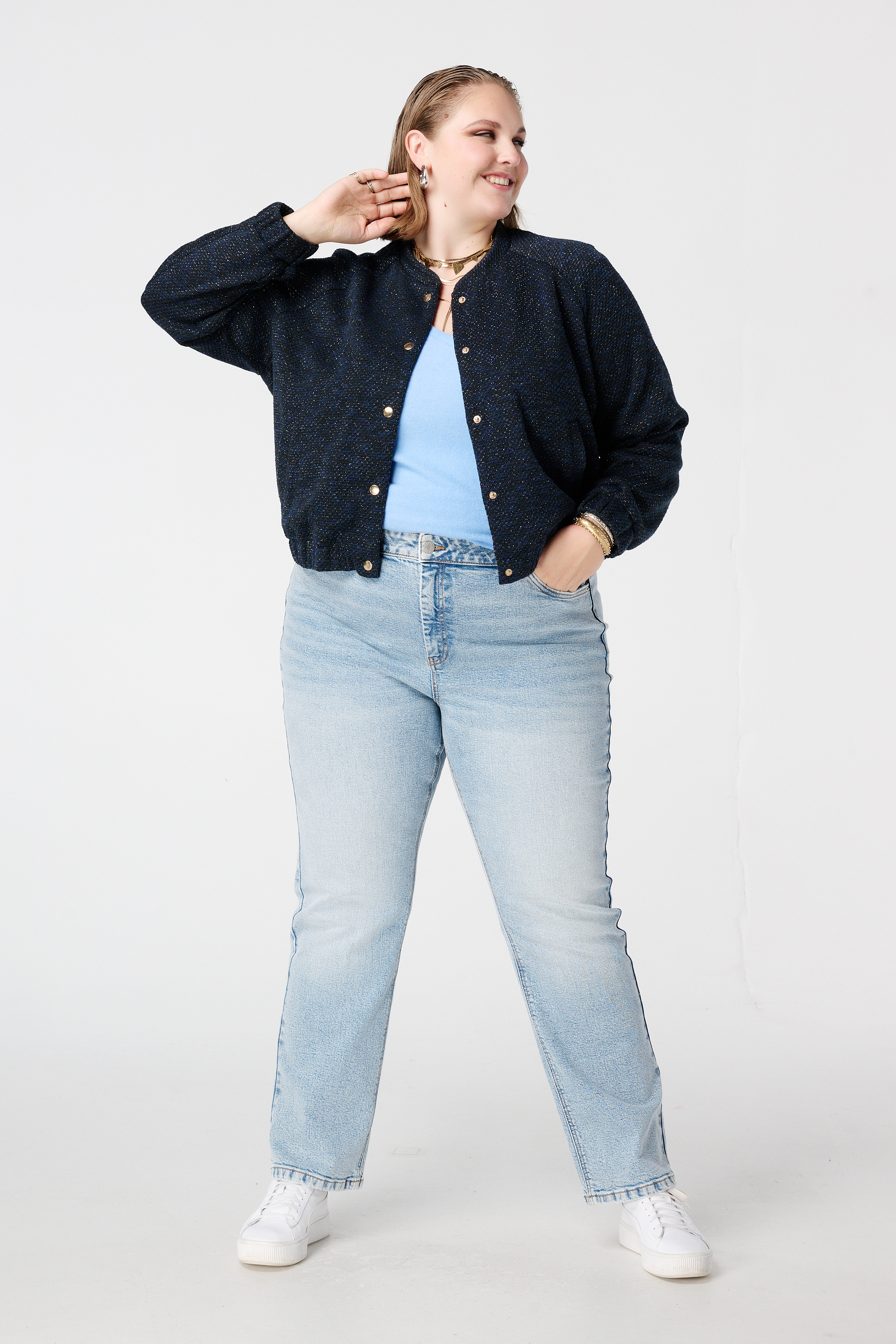 Straight leg jeans met mid waist Bleached Denim