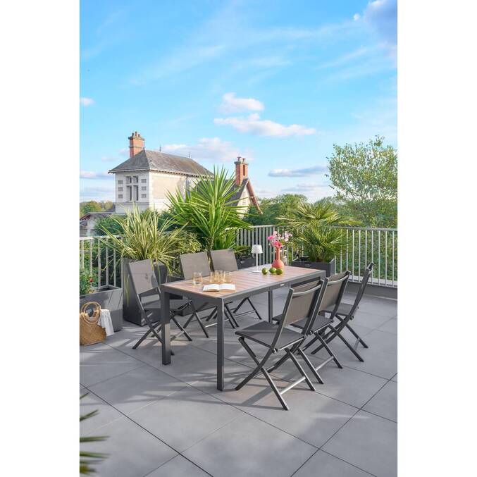 Table de jardin EVASION Effet bois Honey / Graphite