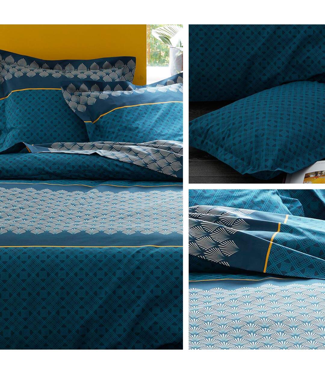 Drap plat 280x310 cm coton TALISMAN bleu Paon