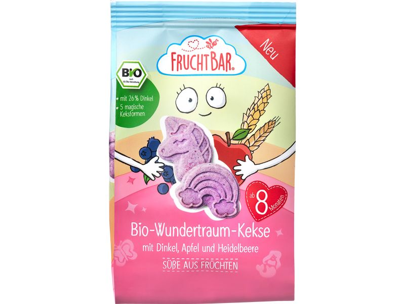 Fruchtbar Kekse Bio-Wundertraum Dinkel, Apfel und Heidelbee Bio-Babykekse mit Dinkel, Apfel und Heidelbeere