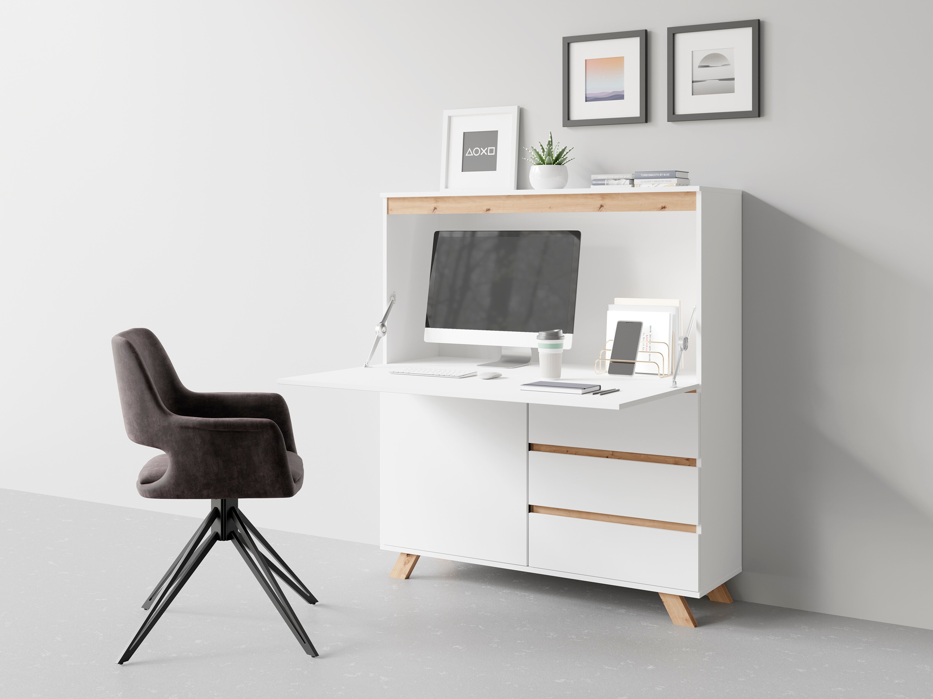 byLIVING Sekretär VALENTIN, Breite 120 cm, weiß/Artisan Eiche (Eiche-Optik)
