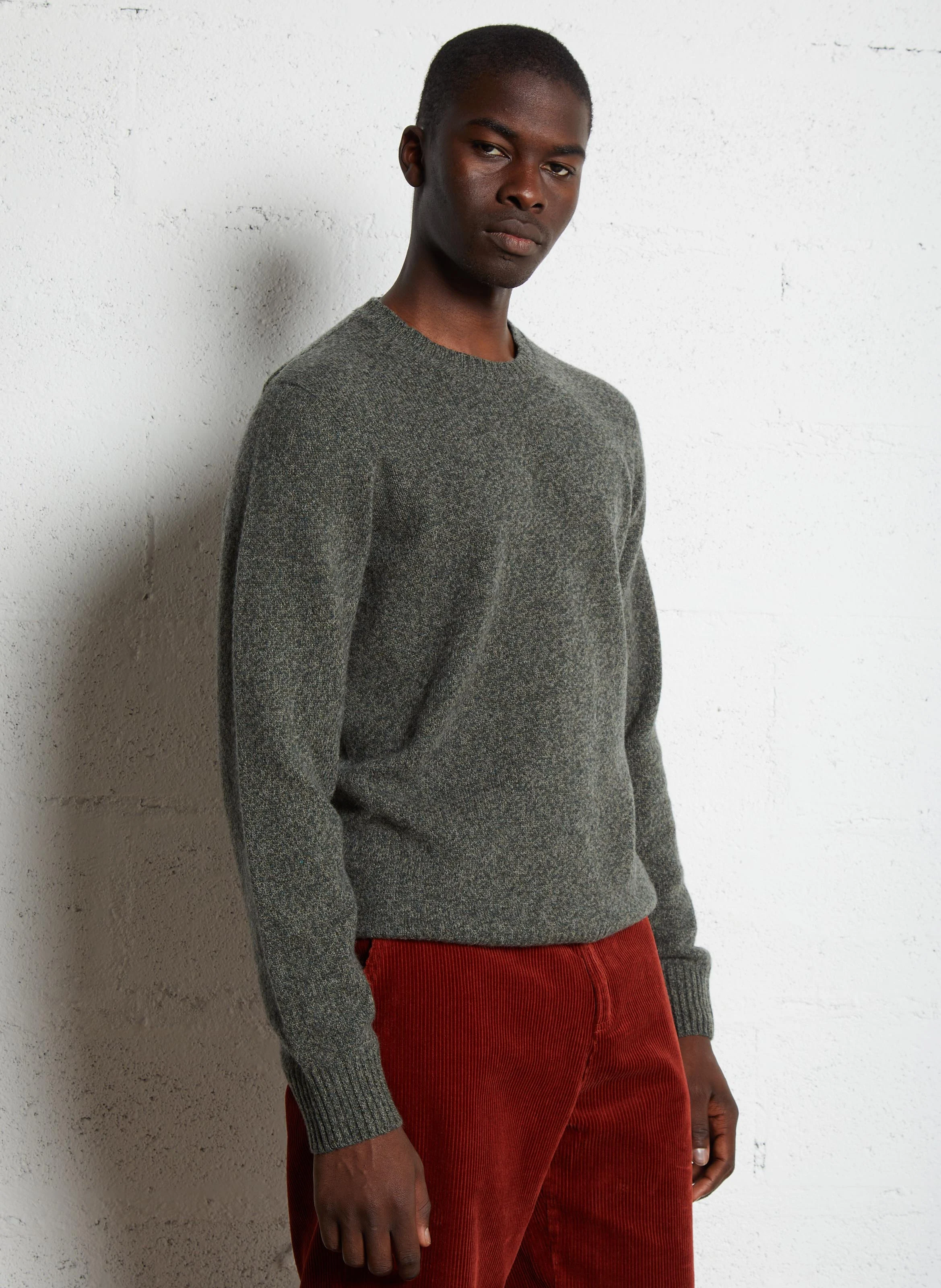 Pull col rond droit en laine | Kaki
