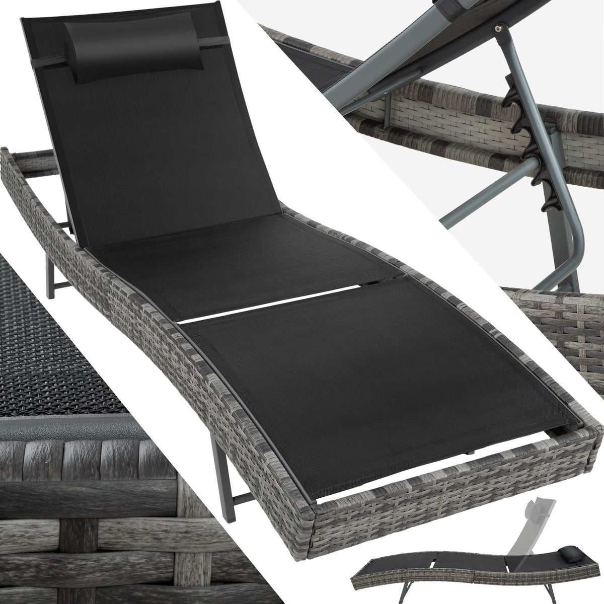 Rotan ligstoel tectake Delphine duurzaam en UV-bestendig 211 x 69 x 28-94 cm