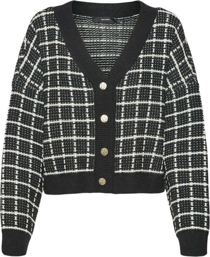 Vero Moda VMKIA LS V-NECK CROP CARDIGAN CO BO Black/w. birch