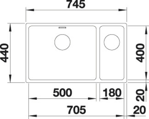 Blanco ANDANO 500/180-U spoelbak, 745 x 440 mm, roestvrij staal, 522989