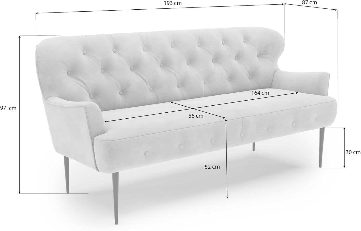 CAVADORE 3-Sitzer Küchensofa Amba, Trendige Sitzbank für Küche oder Esszimmer / 193 x 97 x 87 / Hochwertiges Mikrofaser: Rot