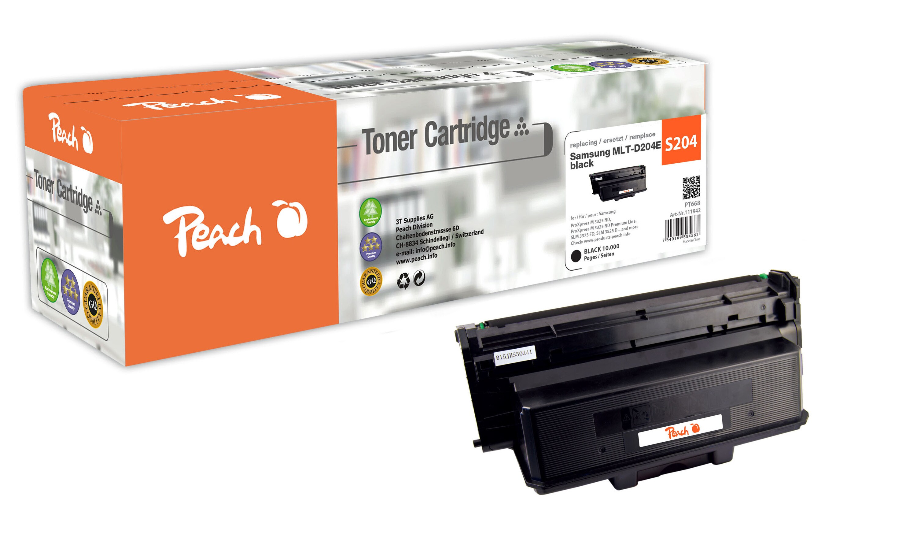 Peach S204Toner XL bk ersetzt Samsung MLT-D204E, SU925A für z.B. Samsung ProXpress M 3825 D, Samsung ProXpress M 3825 DW, Samsung SLM 3825 D (wiederaufbereitet)
