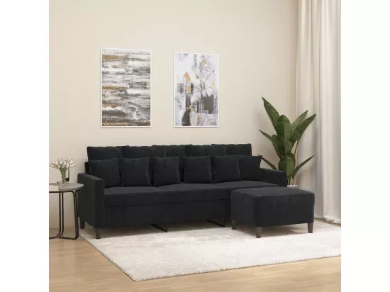 Canapé à 3 places avec repose-pieds Noir 180 cm Velours