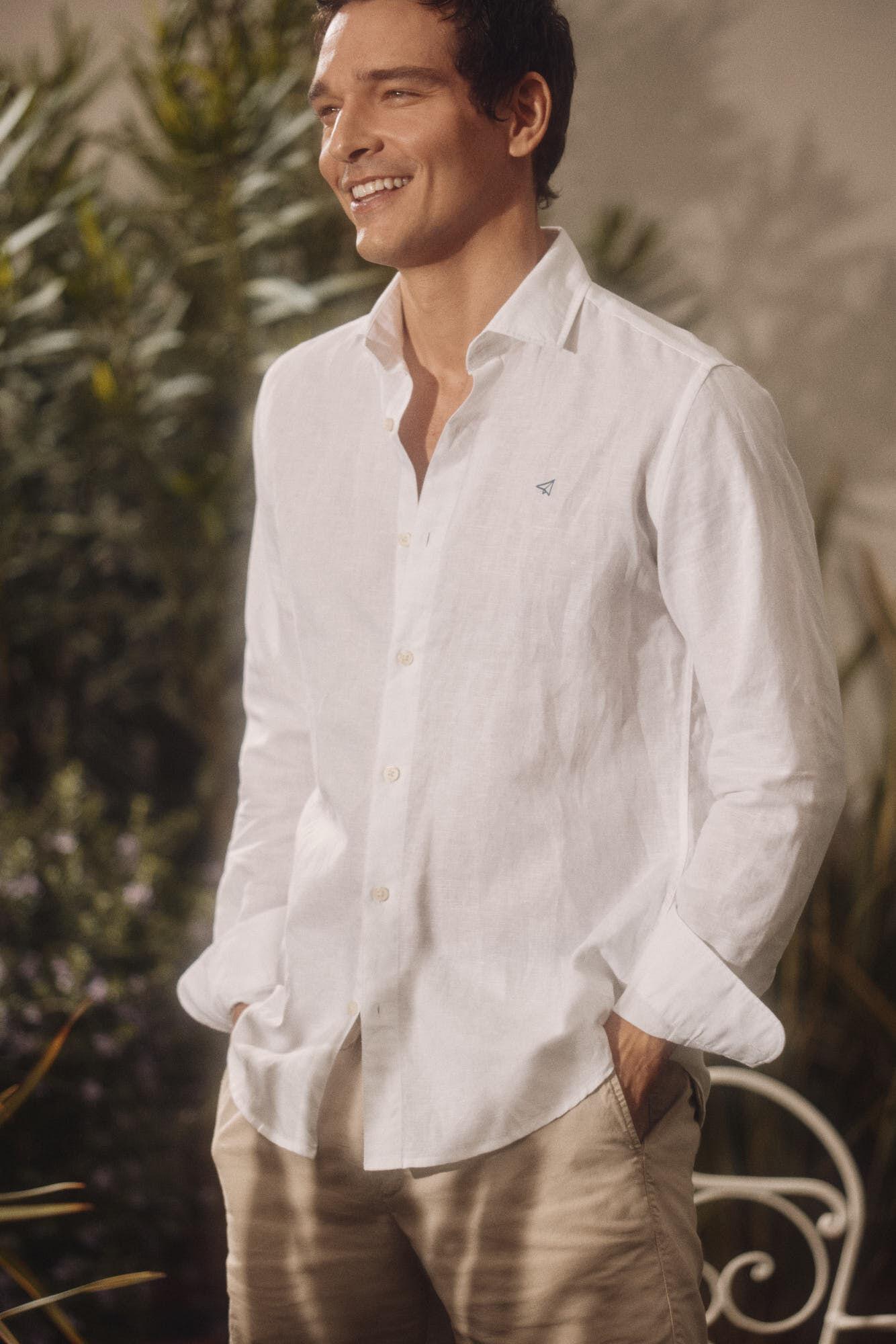 Camisa de linho de manga comprida - Branca
