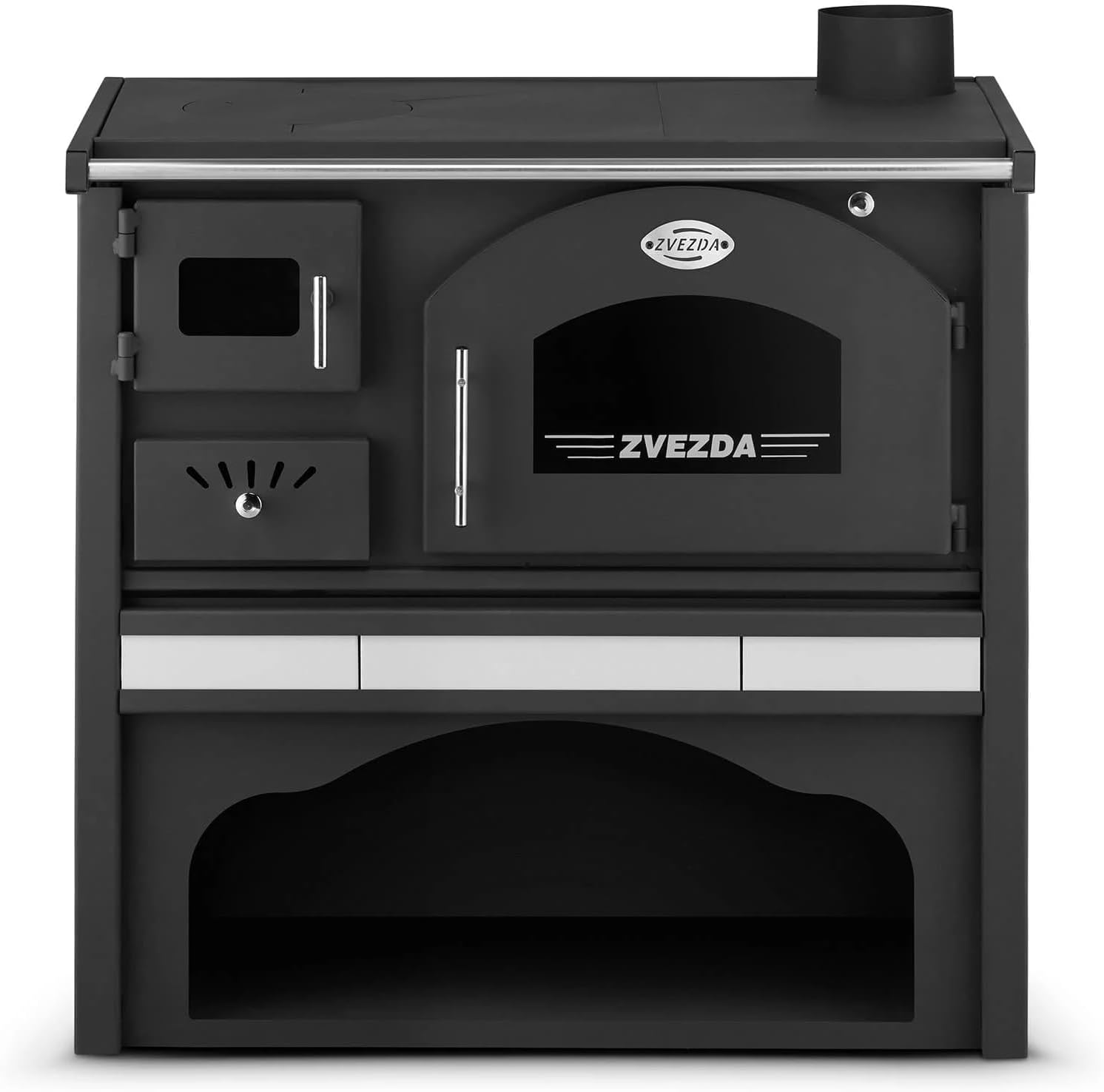 Kaminofen Holzofen Küchenhexe Küchenofen mit Backofen und Kochplatte ZVEZDA, Modell Classic GFS Ceramic 5.9kW BImSchV2