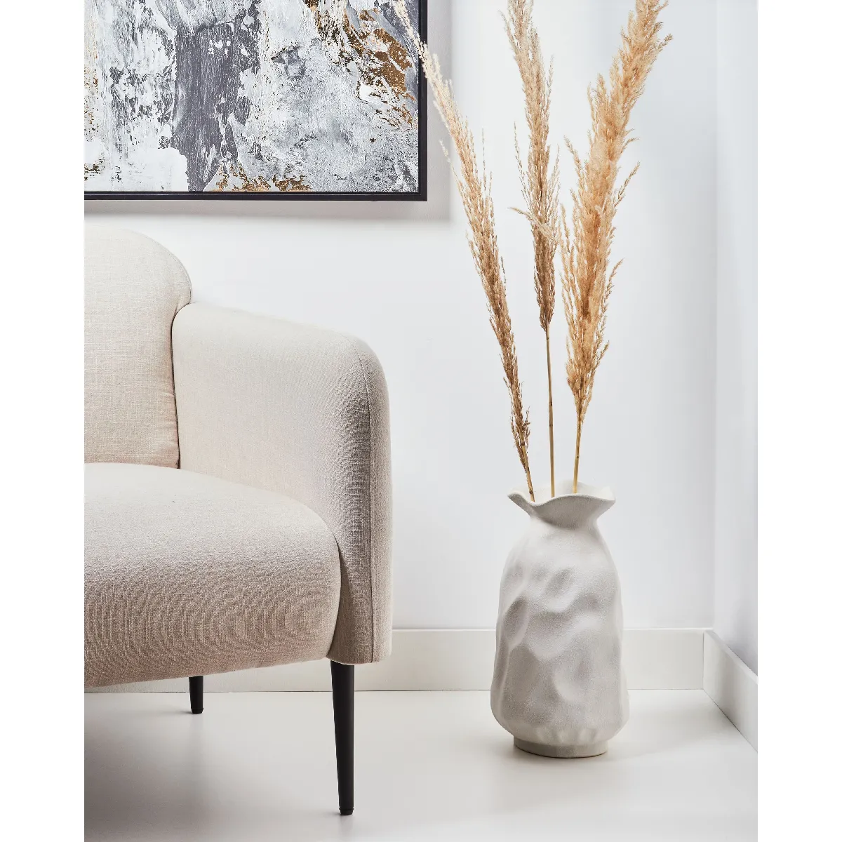 Beliani Vase CATTAIL Blanc Cassé