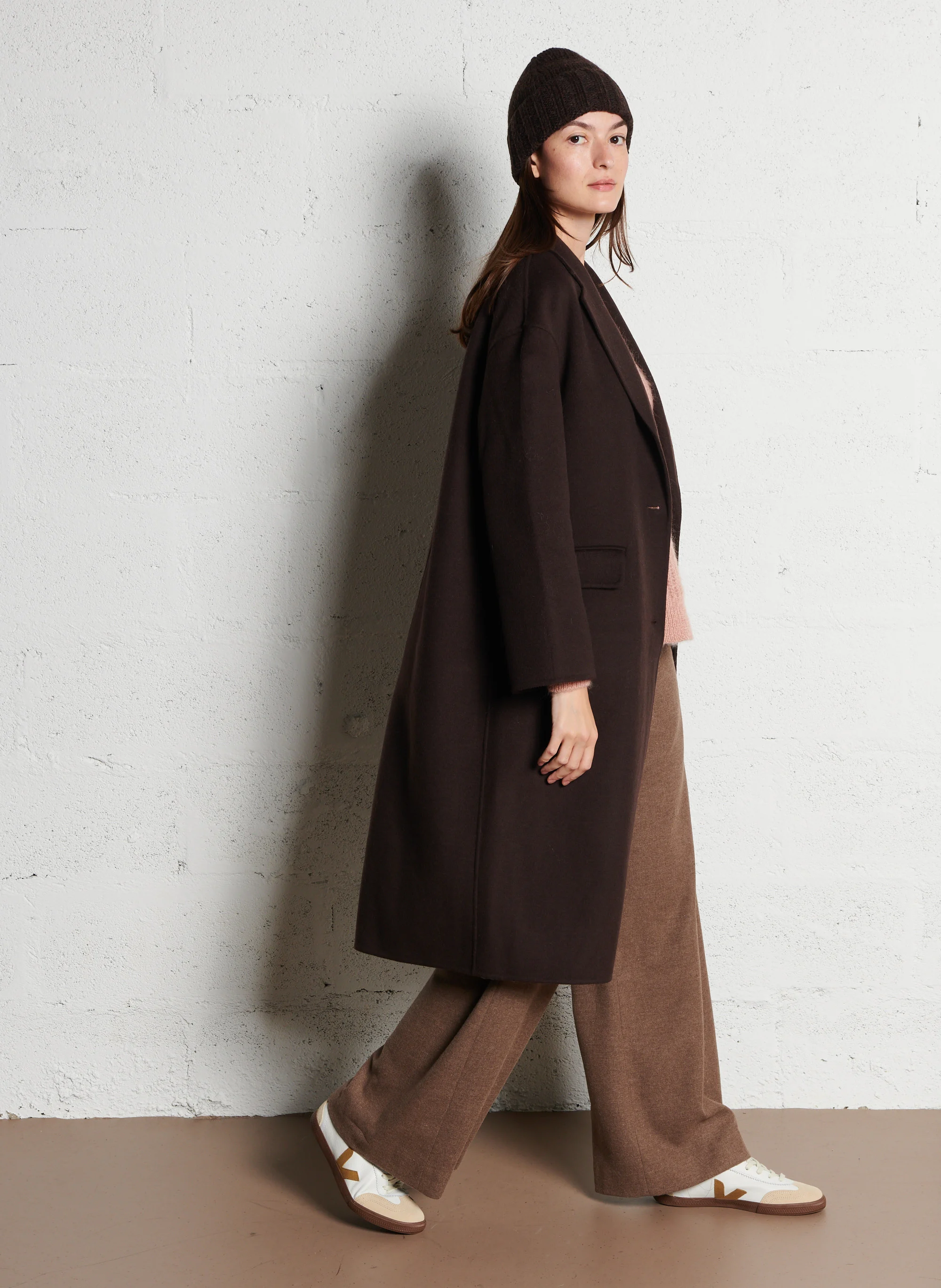 NERON - Manteau long en laine mélangée | Marron