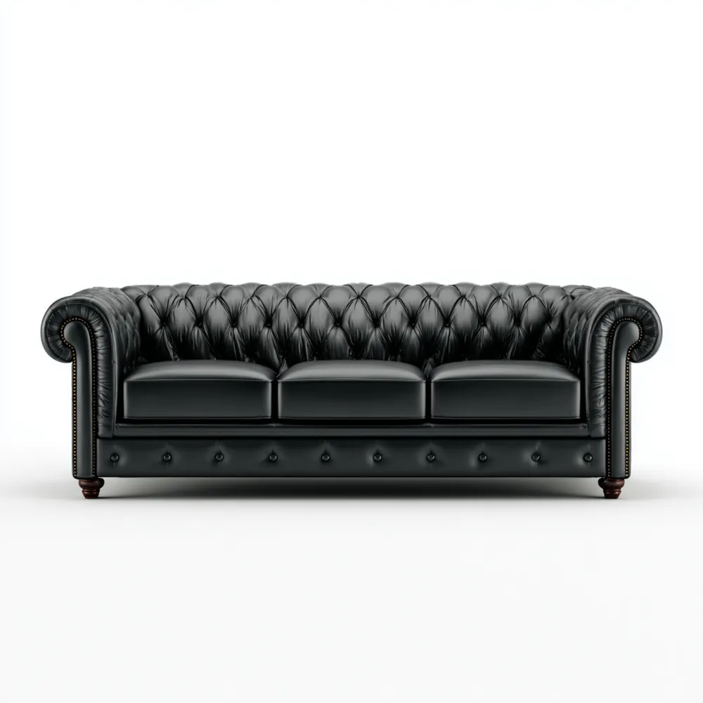 3-Sitzer-Sofa Leder 220x90x75 cm - Schwarz - Chesterfield Design