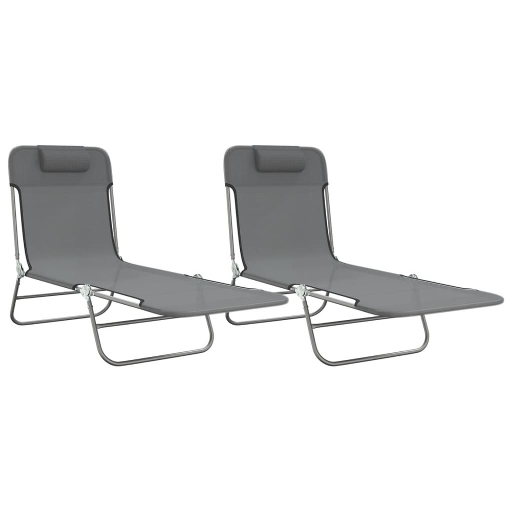 Chaises longues pliables 2 pcs gris textilène et acier