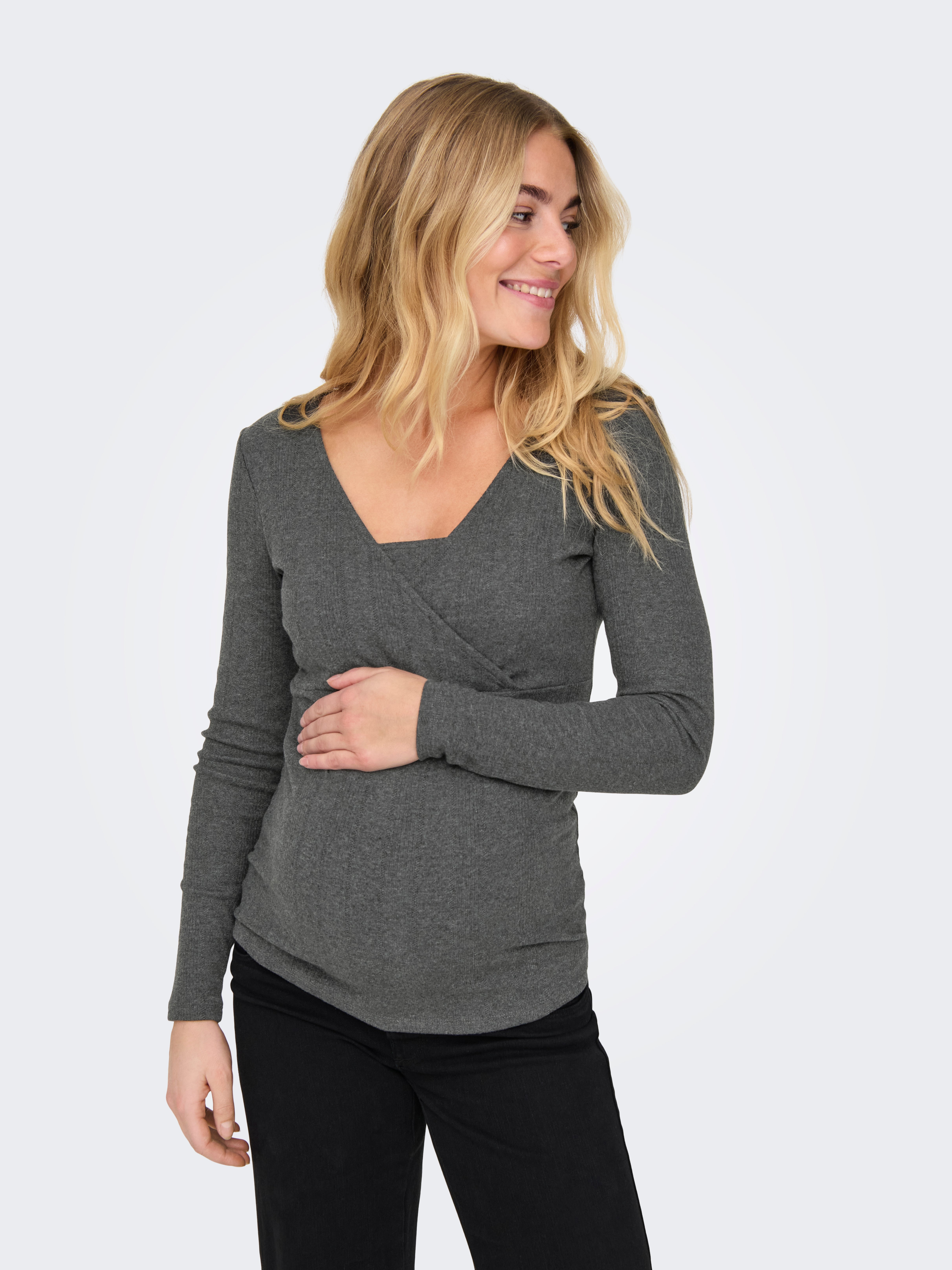 OLMLARA Top Dark Grey Melange