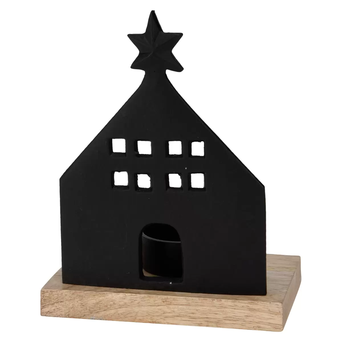 Teelichthalter Haus XMAS natur,schwarz