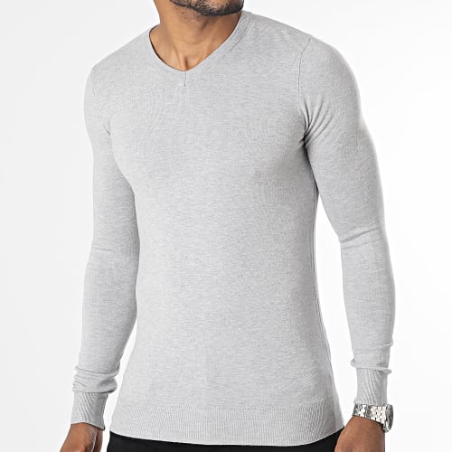 Pull Col V Gris Chiné