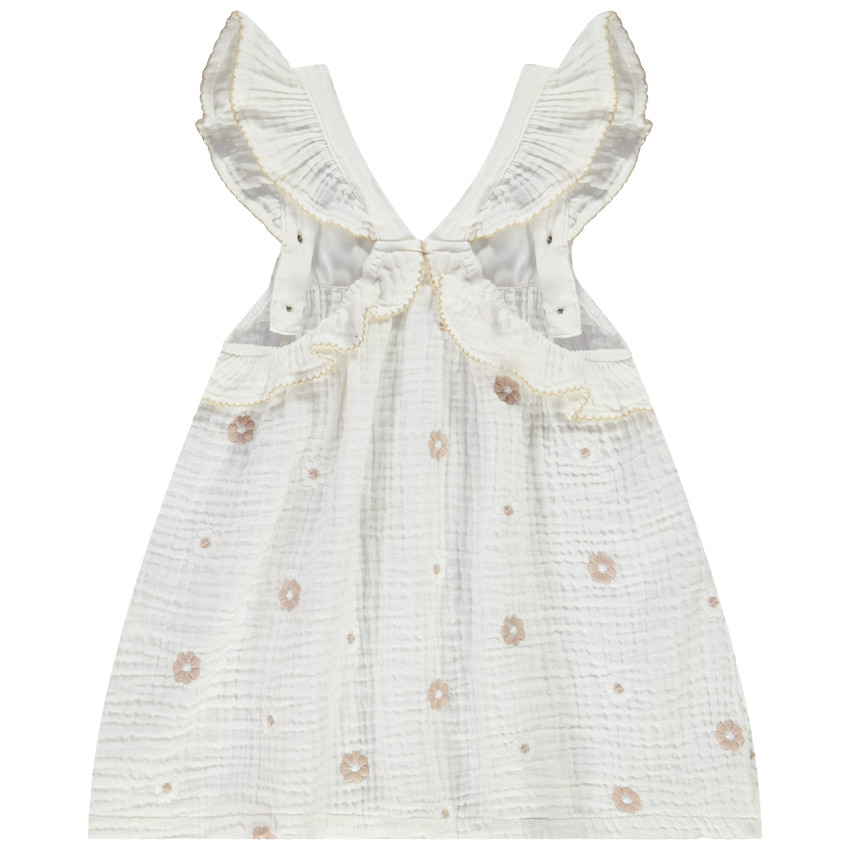 Tunique en gaze de coton avec fleurs brodées pour fille