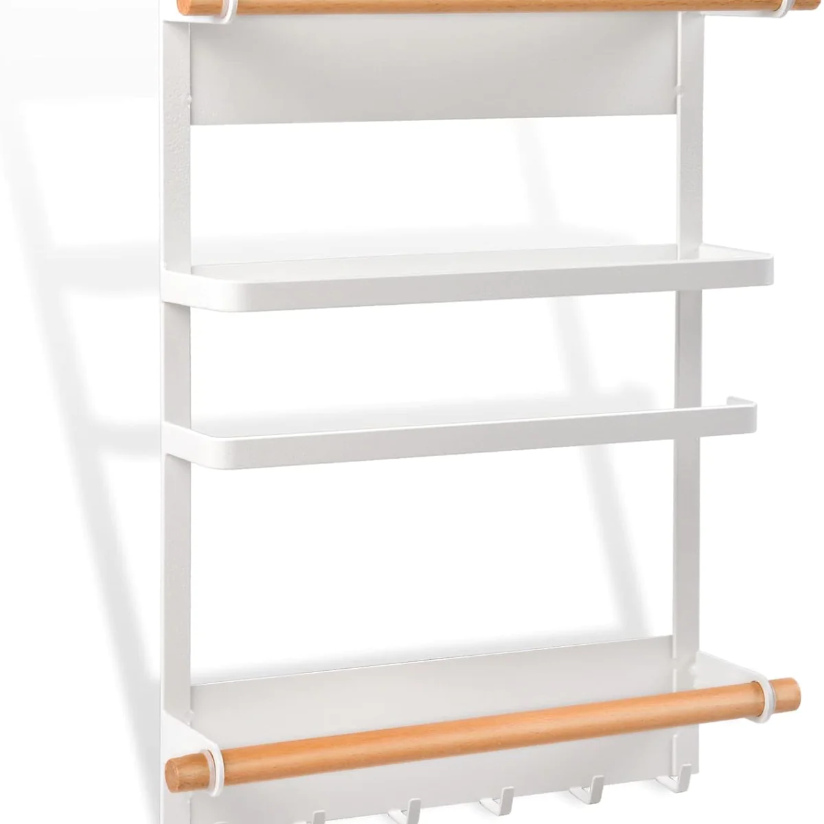 Étagère à Épices Magnétique sans Percage avec Porte-Rouleau de Cuisine