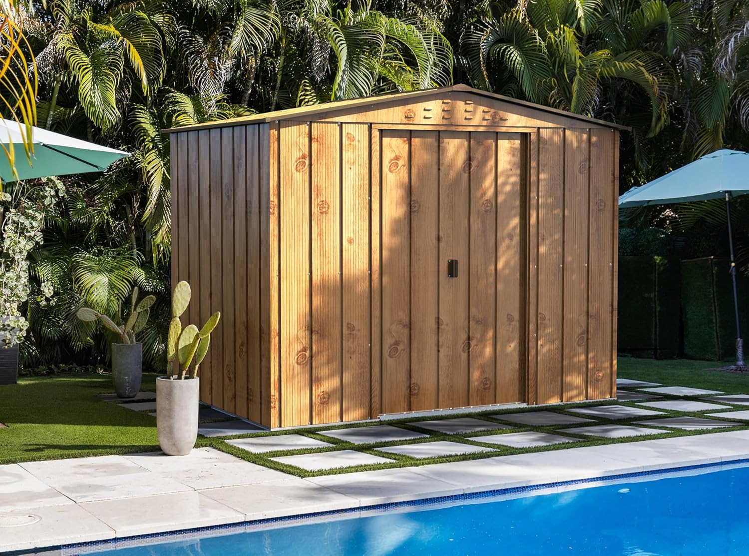 Duramax TOP Shed 6 x 4 (2.17 m²) Abri de jardin en métal, fabriqué en acier galvanisé, structure de toit renforcée, abri de jardin en métal sans entretien et résistant aux intempéries, Grain de bois