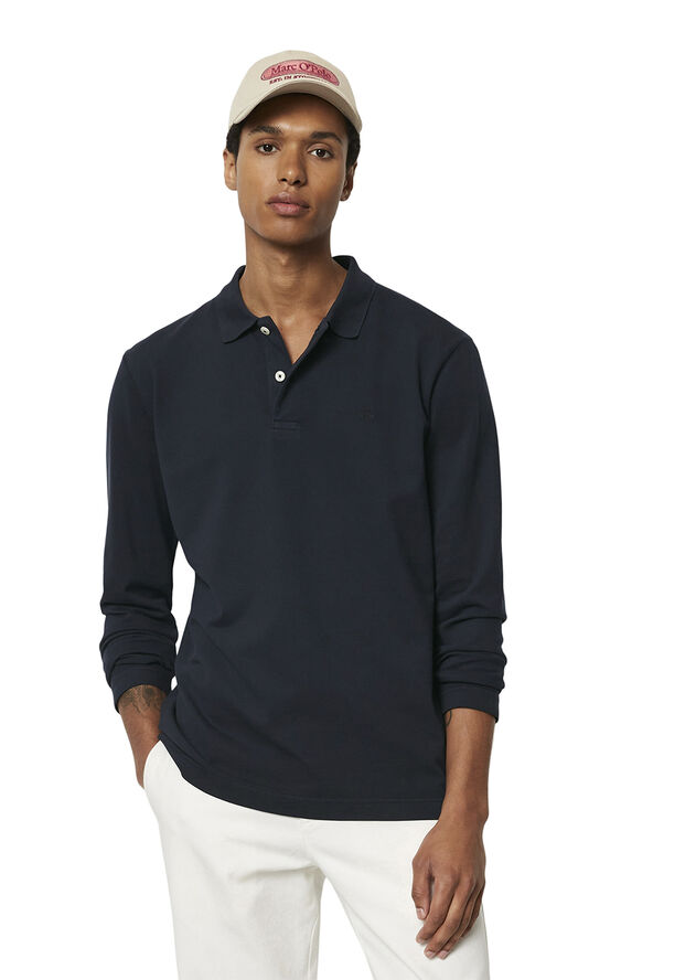 Marc O’Polo Poloshirt, long sleeve, ribbed coll Dark navy