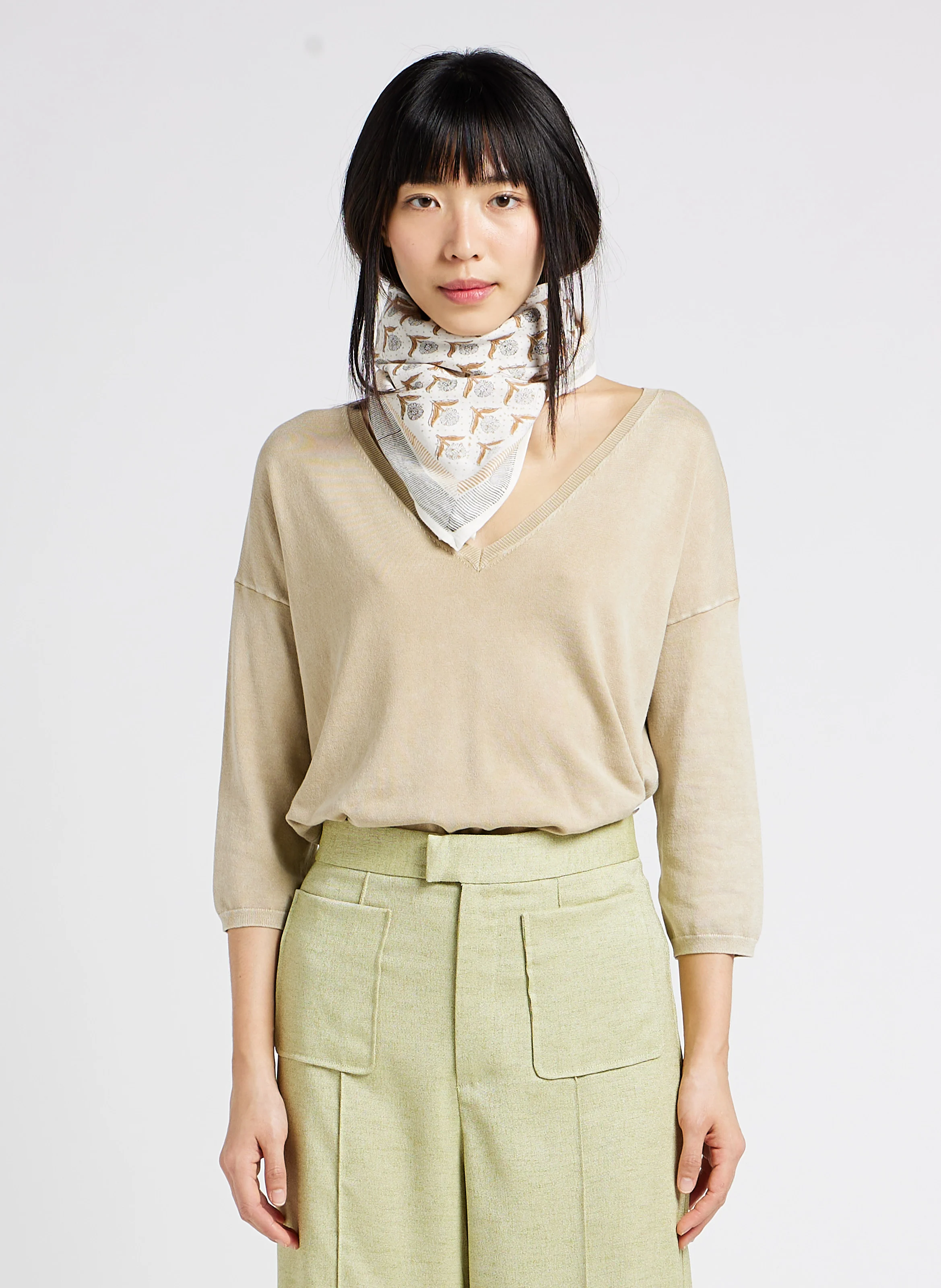 Pull col V ample en coton biologique | Beige