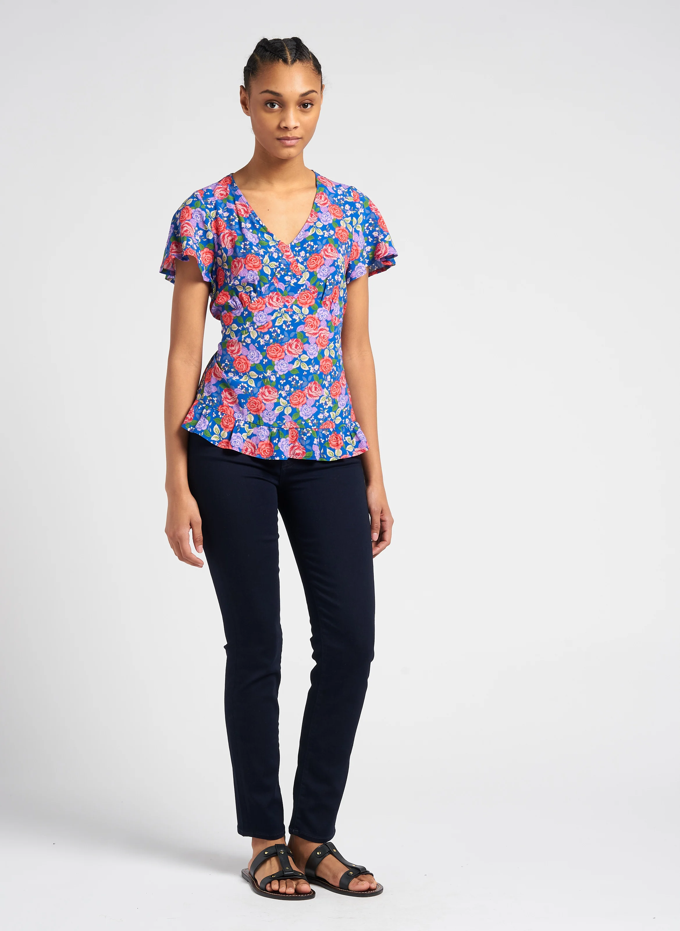 ROXANNE MAJESTY - Jean slim taille mi-haute en coton mélangé| Bleu