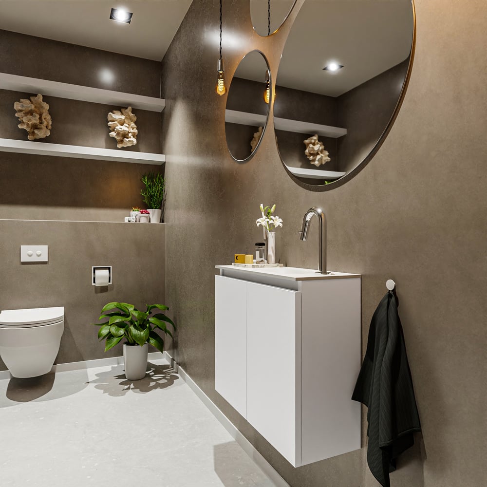 Mondiaz Ture 60cm toiletmeubel talc met wastafel talc rechts 1 kraangat
