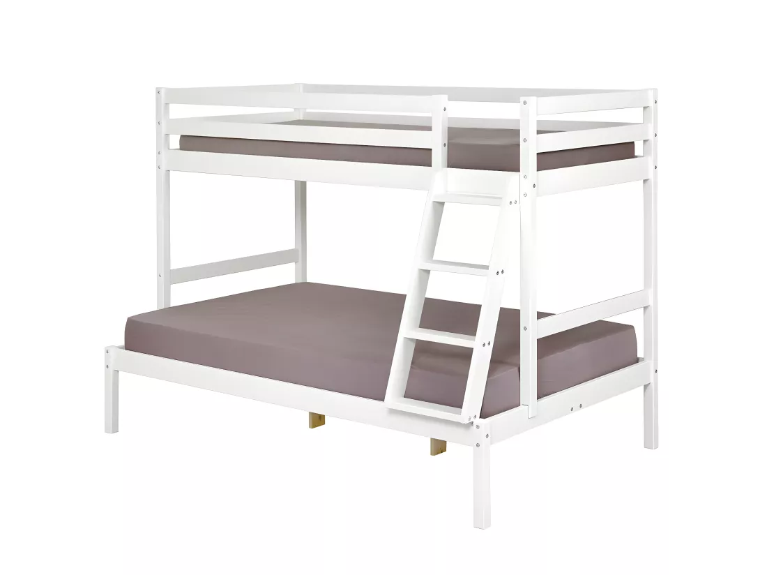 Pack lit superposé avec 2 matelas 140x190 cm bois massif blanc JULIAN