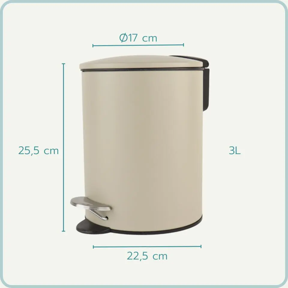 Nordix Pedaalemmer 3 Liter Badkamer Toilet Beige Metaal