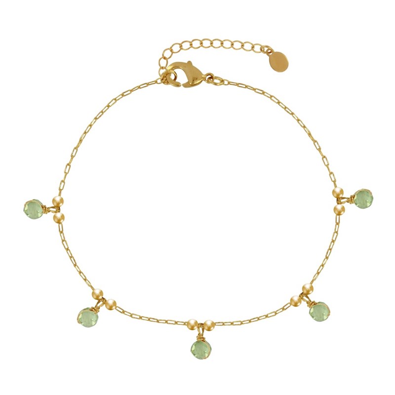 Bracelet Plaqué Or 5 Perles Facettées de Péridot