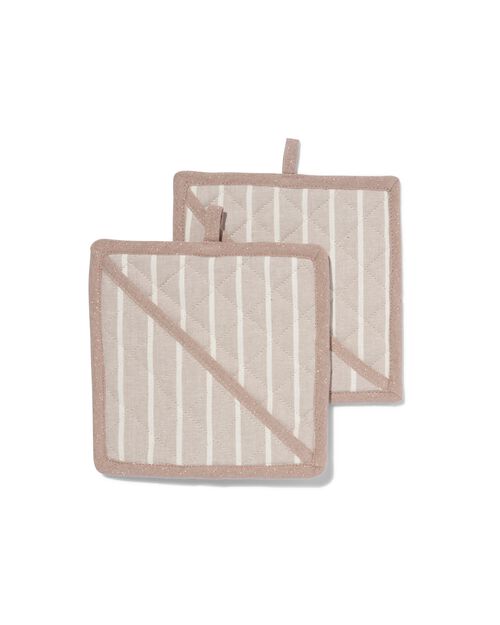 2 maniques 21x21 - coton - taupe/blanc