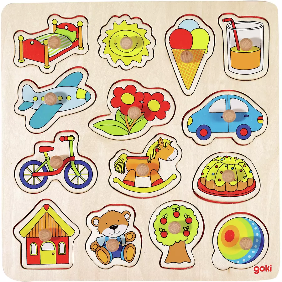 goki Steckpuzzle Schaukelpferd, Ball,..., 14 Teile
