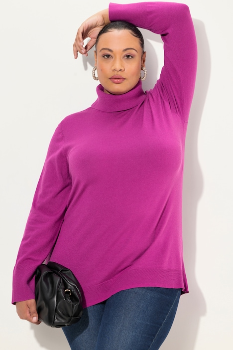 Rollkragenpullover, breite Rippbündchen, Langarm