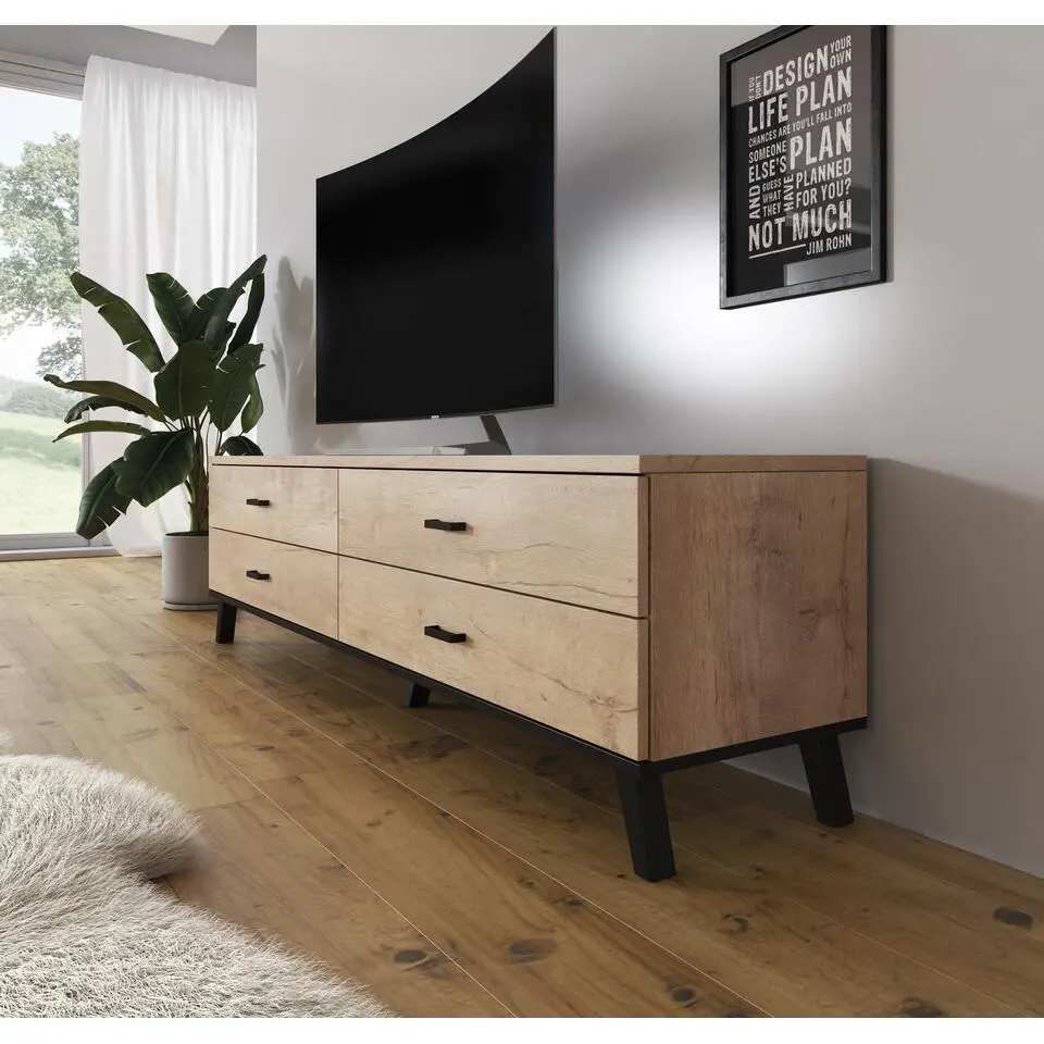 Meubella - TV-Meubel Jenny - Eiken - Zwart - 181 cm