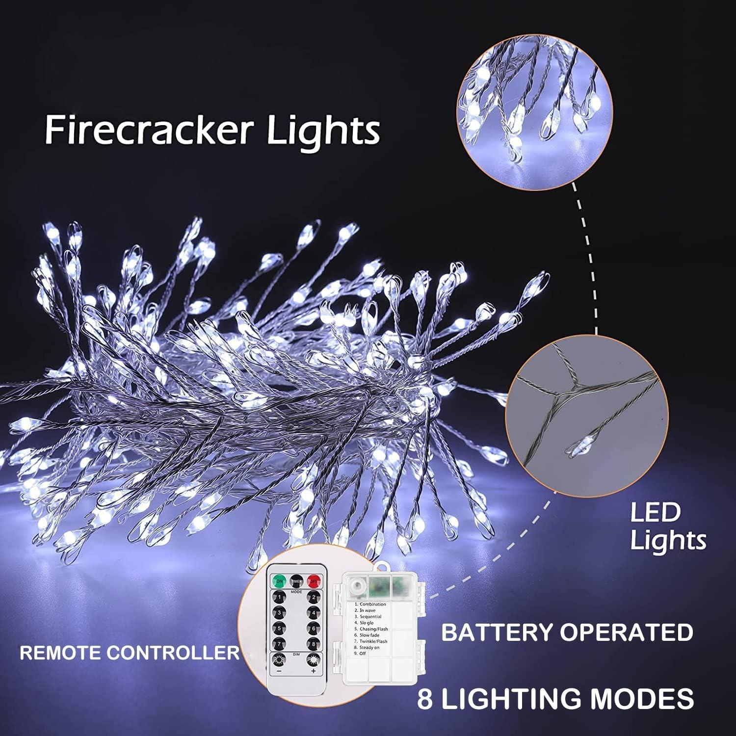 (9m) 300 LED's Deko Draht Lichterkette Feuerwerk Outdoor Beleuchtung 8 Modi   Fernbedienung IP44 (Batteriebetrieben) - Kaltweiss