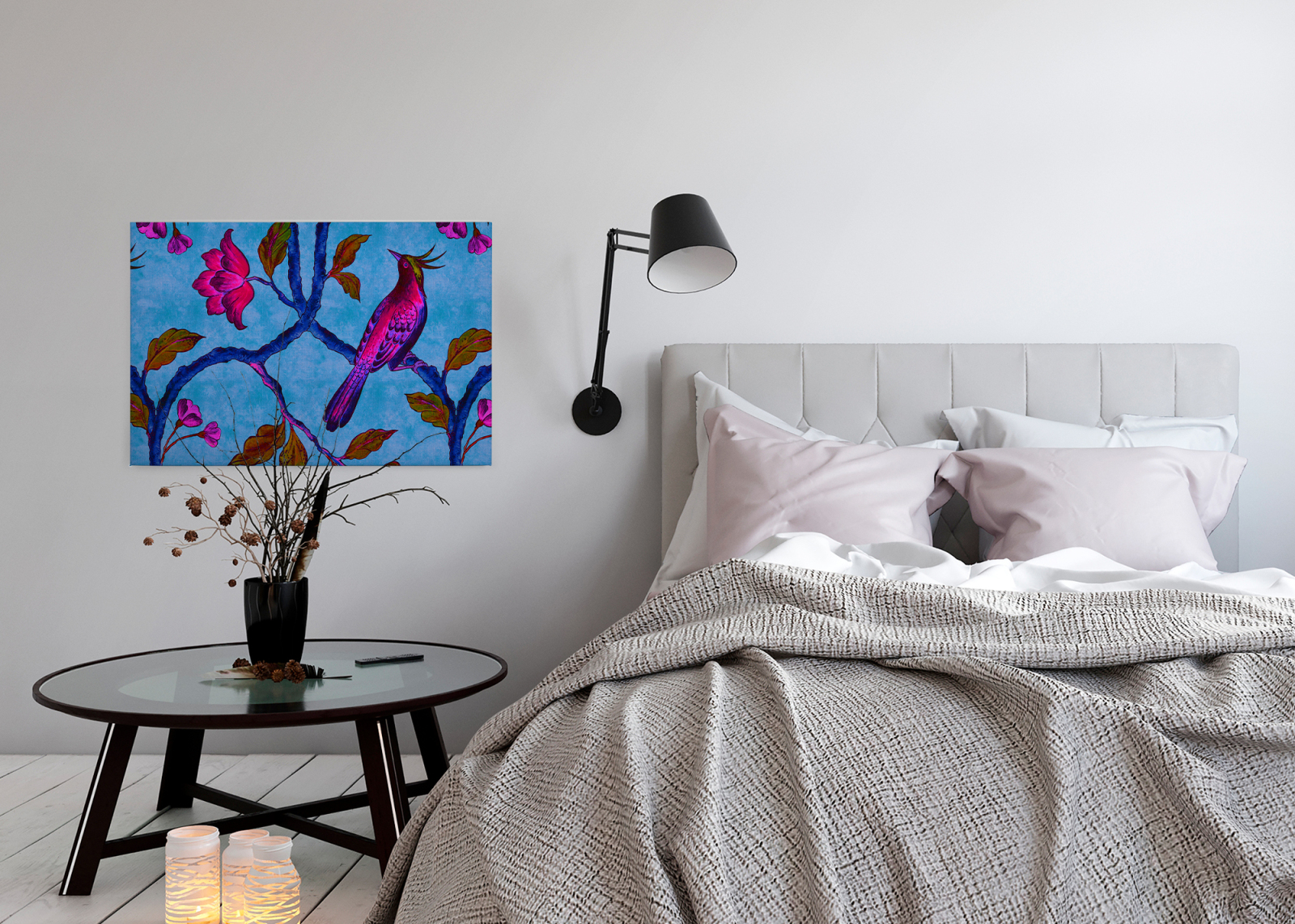 Leinwandbild PARADIESVÖGEL - blau - 90x60 cm