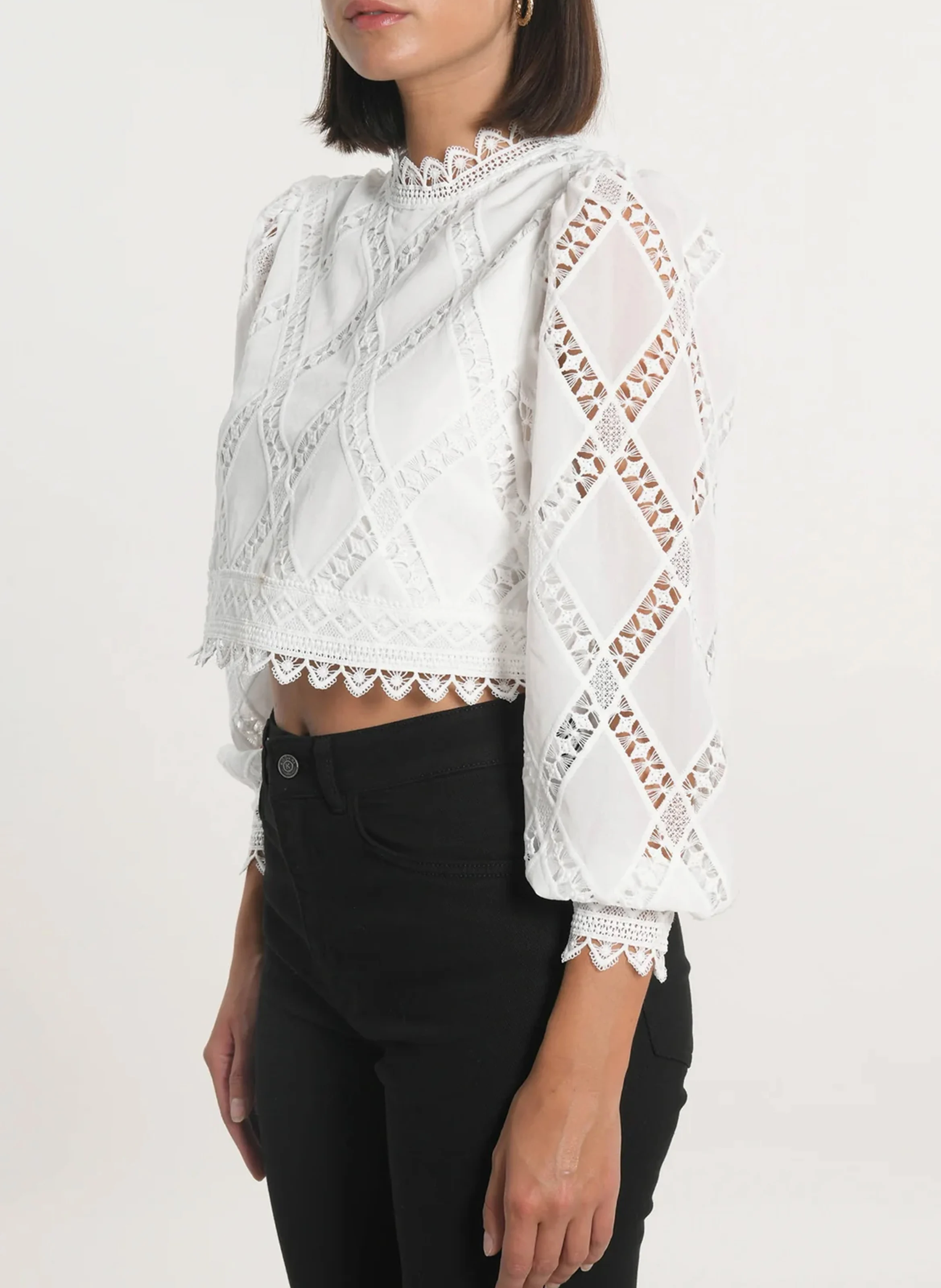 KELLY - Blouse courte en dentelle| Blanc
